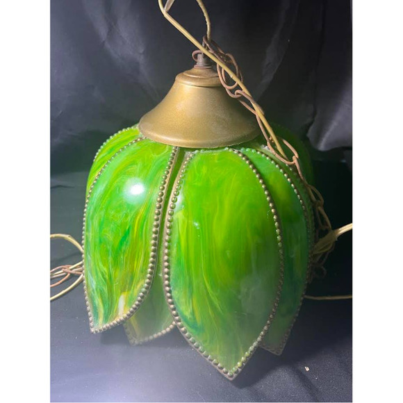 Large Vintage Mid Century Swag Lamp Tulip Lotus Flower Hanging Lamp - Picture 6 of 8